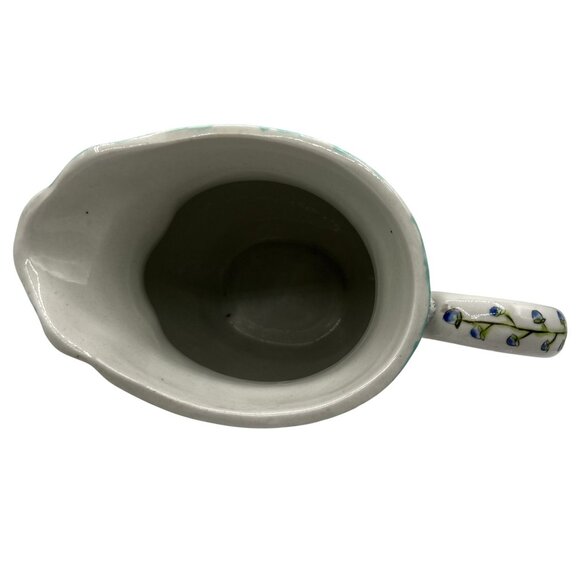 Antique Hand Painted Floral Porcelain Pitcher Handle Scalloped Rim Butterflies - Picture 5 of 10